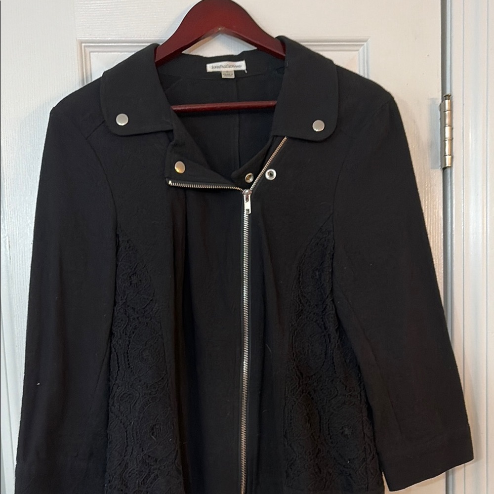 Black Women's Jacket with Lace Detail